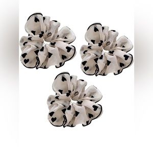 3pc Heart Hair Ties. Champagne Scrunchies